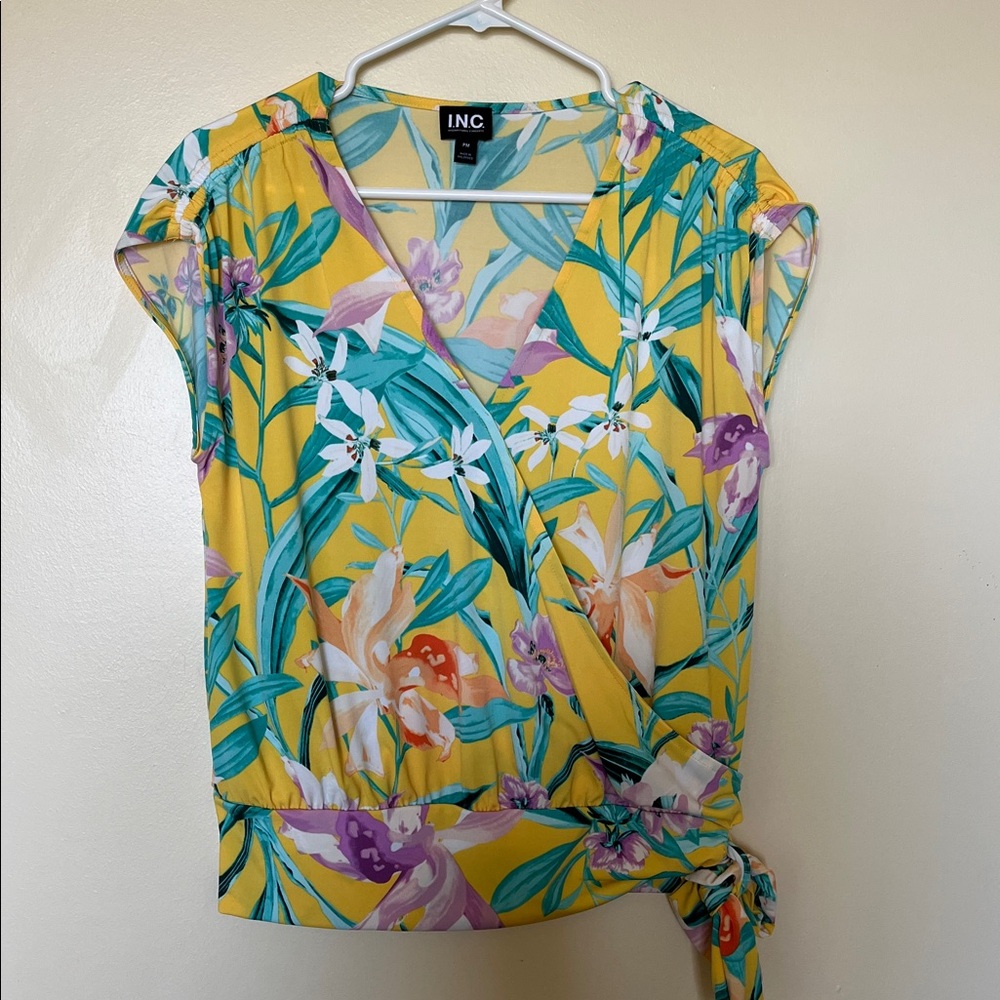 INC International Concepts Yellow Floral Top